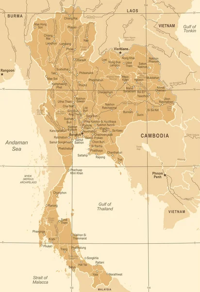 Peta Thailand - Ilustrasi Vektor Vintage - Stok Vektor