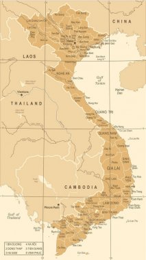 Vietnam Haritası - Vintage vektör çizim