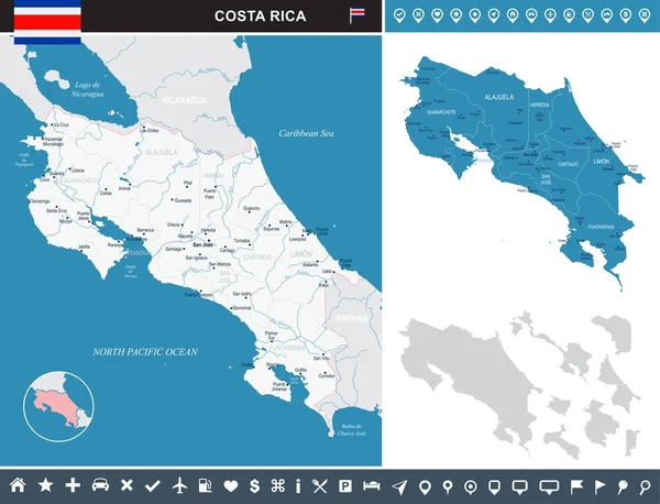 Costa rica - infografische karte - detaillierte vektorillustration — Stockvektor