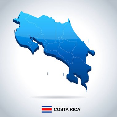 Kosta Rika - harita ve bayrak - detaylı vektör çizim
