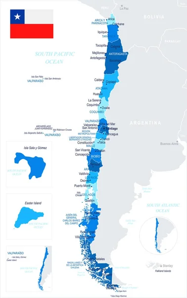 Chile - Mapa y bandera - Ilustración vectorial detallada — Archivo Imágenes Vectoriales