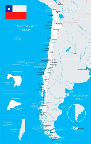 Chile Mapa - ilustração vetorial detalhada — Vetor de Stock