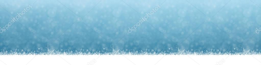 Snowfall Christmas and New Year Winter Blue Long Horizontal Background