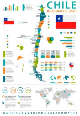 Şili - Infographic harita ve bayrak - detaylı vektör çizim