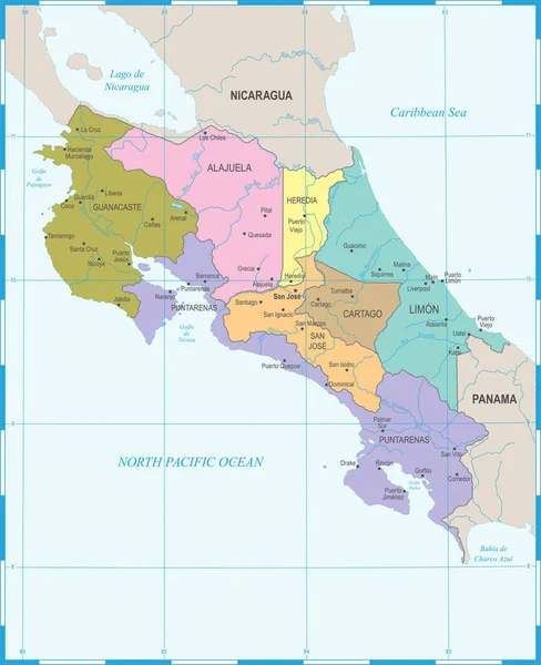 Kosta Rika Haritası - detaylı vektör çizim — Stok Vektör