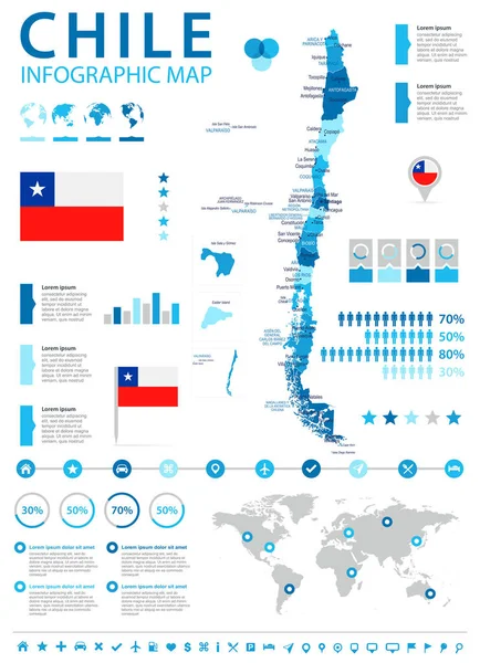 チリ - インフォ グラフィック マップとフラグ - 詳細なベクトル イラスト — ストックベクタ