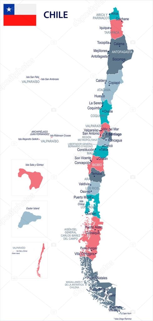 Chile - map and flag - Detailed Vector Illustration