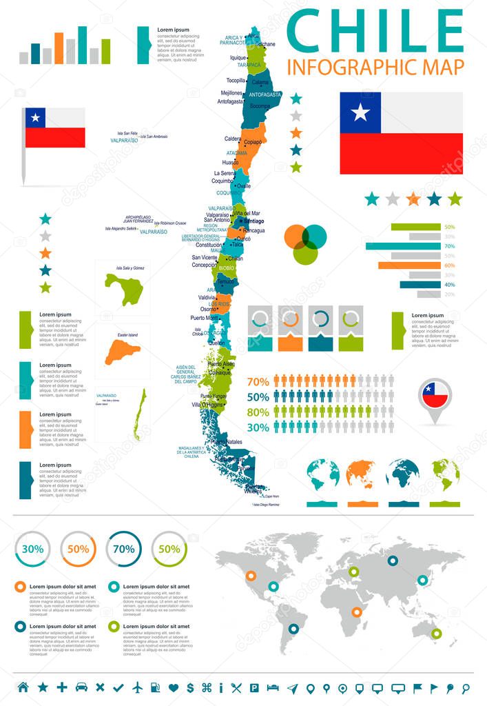 Chile - infographic map and flag - Detailed Vector Illustration