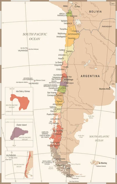 Chile-Mapa - rocznika szczegółowe wektor ilustracja — Wektor stockowy