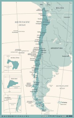 Şili harita - Vintage detaylı vektör çizim