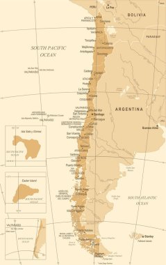 Şili harita - Vintage detaylı vektör çizim