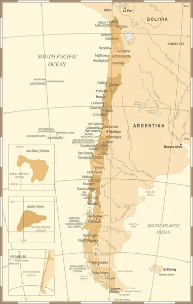 Carte du Chili - Illustration vectorielle détaillée vintage — Image vectorielle