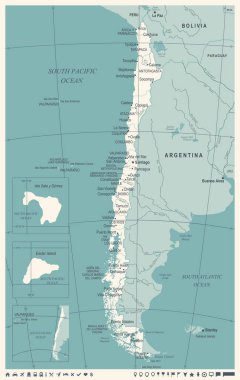 Şili harita - Vintage detaylı vektör çizim