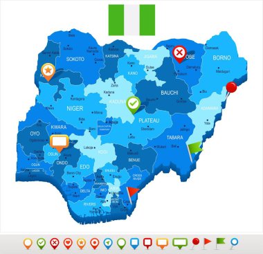 Nijerya - harita ve bayrak - detaylı vektör çizim