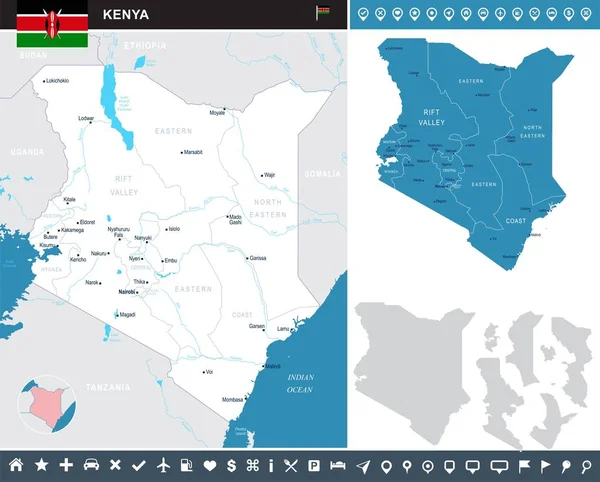 肯尼亚-信息地图-详细矢量插图 — 图库矢量图片