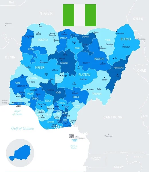 Nigeria - map and flag - Detailed Vector Illustration — Stock Vector