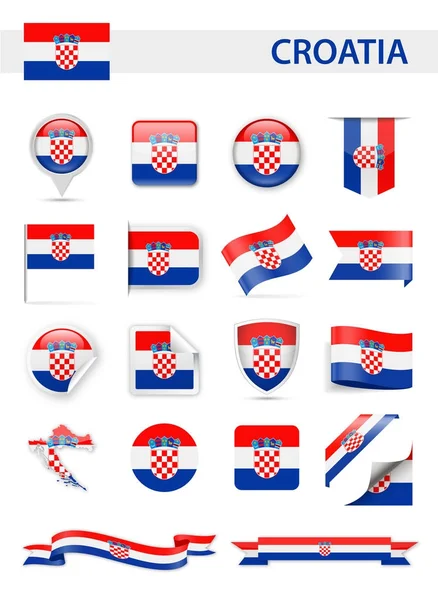 Croacia Bandera Vector Set — Archivo Imágenes Vectoriales