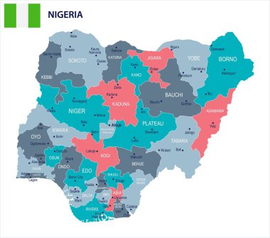 Nijerya - harita ve bayrak - detaylı vektör çizim