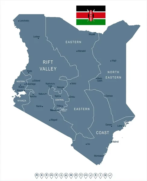 Kenya - harita ve bayrak - detaylı vektör çizim — Stok Vektör