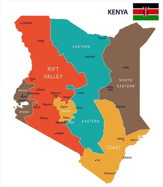 Kenya - mappa e bandiera Illustrazione dettagliata del vettore — Vettoriale Stock