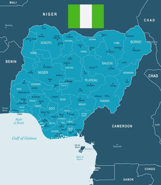 Nijerya - harita ve bayrak - detaylı vektör çizim
