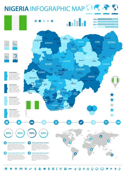 Nijerya - Infographic harita ve bayrak - detaylı vektör çizim