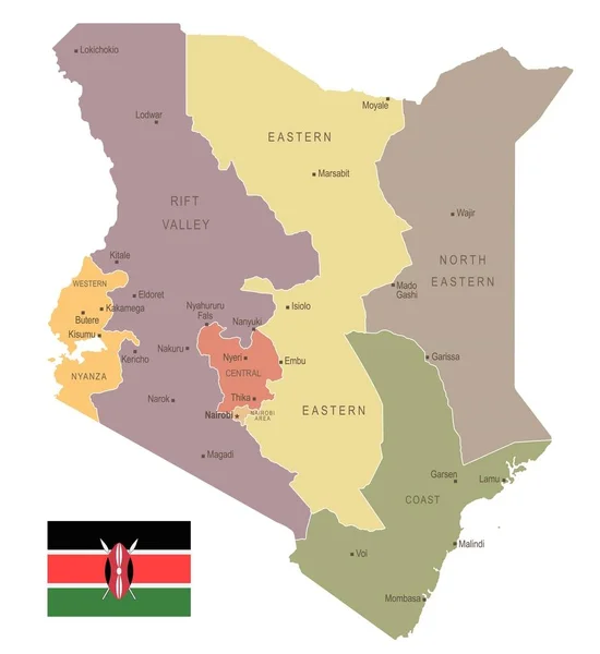 Kenia - alte Karte und Fahne - detaillierte Vektorillustration — Stockvektor