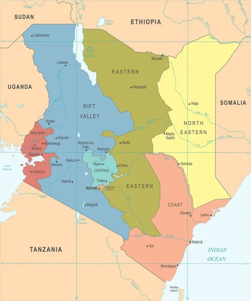 肯尼亚地图-详细的向量例证 — 图库矢量图片