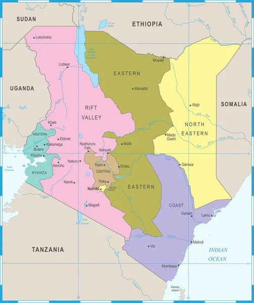 ケニア地図 - 詳細なベクトル図 — ストックベクタ