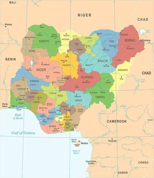 Nijerya Haritası - detaylı vektör çizim
