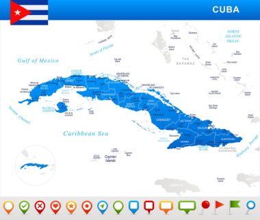 Küba - harita, bayrak ve gezinme simgeleri - detaylı vektör çizim