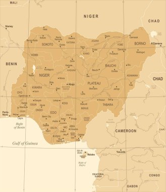 Nijerya Haritası - Vintage detaylı vektör çizim