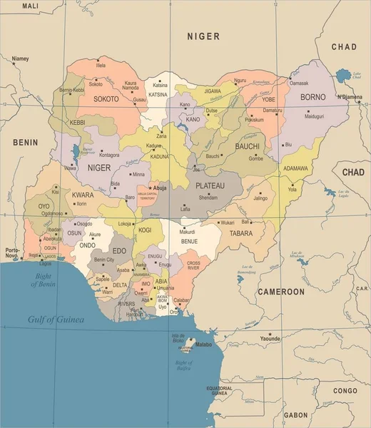 Nigeria Map - Vintage Detailed Vector Illustration — Stock Vector