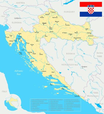 Hırvatistan Haritası - detaylı vektör çizim