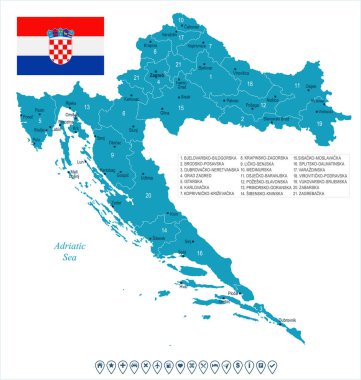Hırvatistan - harita ve bayrak - detaylı vektör çizim