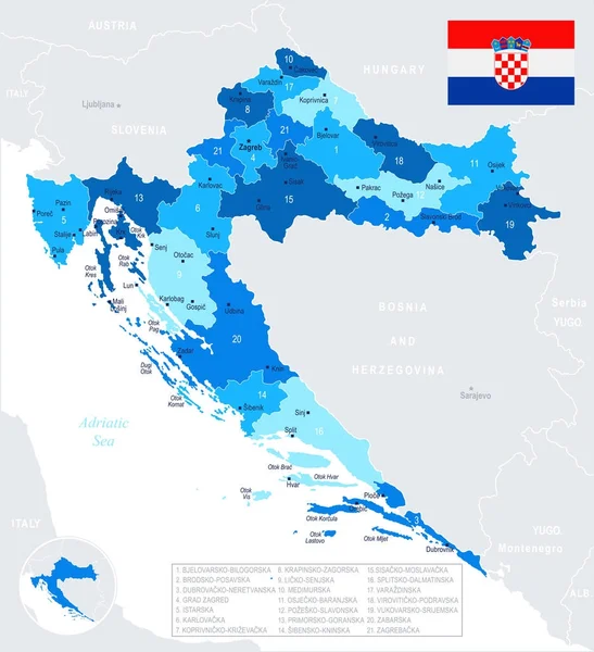 Croacia - Mapa y bandera - Ilustración vectorial detallada — Vector de stock