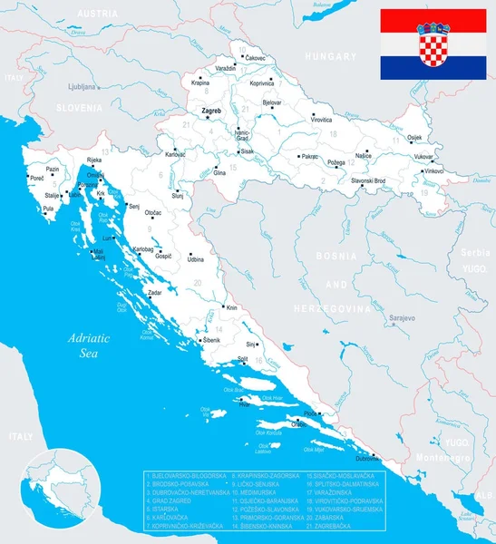 Mapa Chorwacji - szczegółowe wektor ilustracja — Wektor stockowy