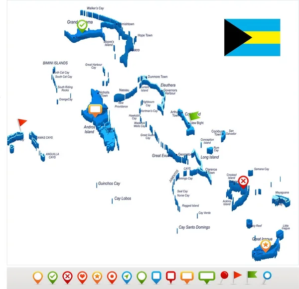 Bahamas - Mapa y bandera - Ilustración vectorial detallada — Vector de stock