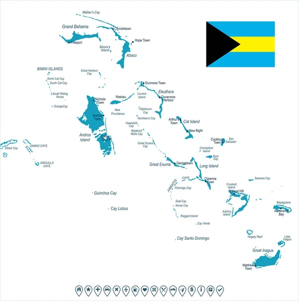 De Bahama's - kaart en vlag - gedetailleerde vectorillustratie — Stockvector