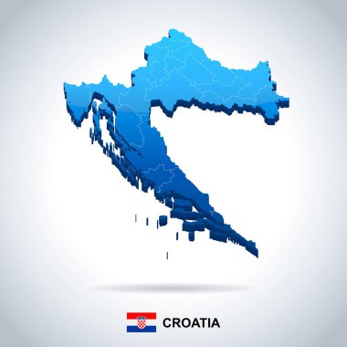 Hırvatistan - harita ve bayrak - detaylı vektör çizim
