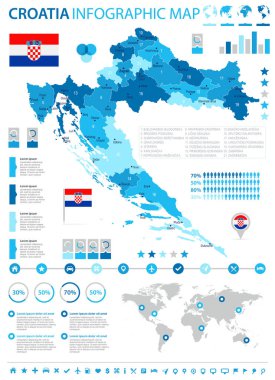 Hırvatistan - Infographic harita ve bayrak - detaylı vektör çizim