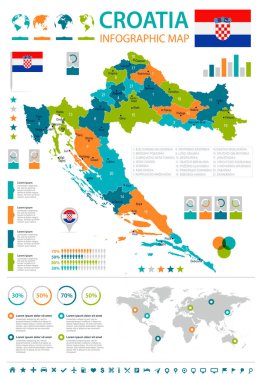 Hırvatistan - Infographic harita ve bayrak - detaylı vektör çizim