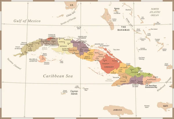 Kuba karta - Vintage detaljerad vektorillustration — Stock vektor
