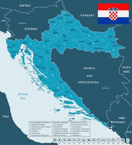 Хорватія - карту і прапор - докладний Векторні ілюстрації — стоковий вектор