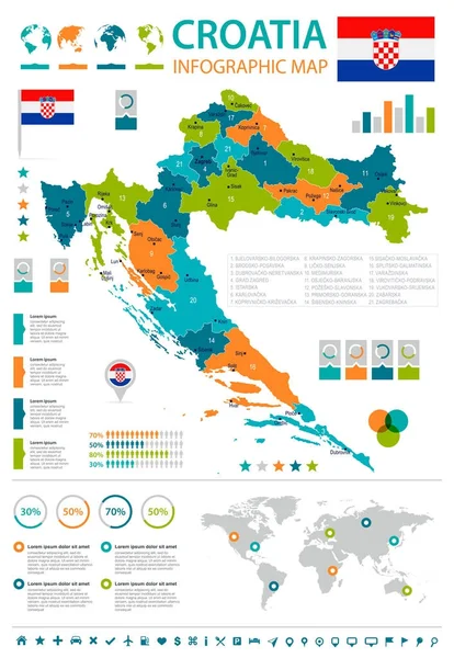 Croacia - Mapa infográfico y bandera - Ilustración vectorial detallada — Archivo Imágenes Vectoriales