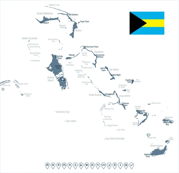 De Bahama's - kaart en vlag - gedetailleerde vectorillustratie — Stockvector