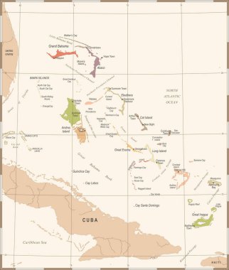 Bahamalar Haritası - Vintage detaylı vektör çizim