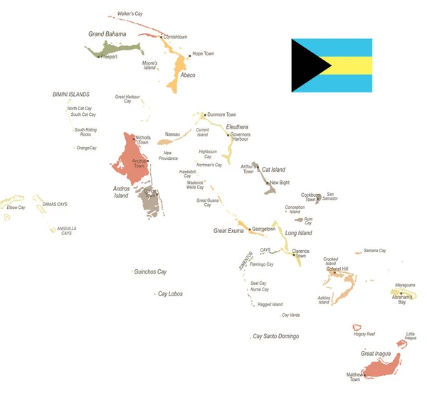 Die Bahamas - alte Karte und Fahne - detaillierte Vektorillustration — Stockvektor