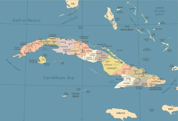 Mapa de Cuba - Vintage ilustración vectorial detallada — Archivo Imágenes Vectoriales