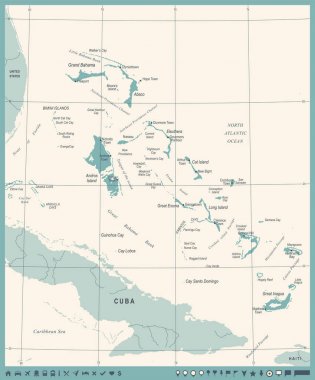 Bahamalar Haritası - Vintage detaylı vektör çizim